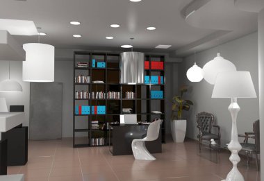 Modern depolama iç görselleştirme, 3d illüstrasyon