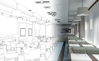 Kafe içi görselleştirme, 3D çizim çizimi 