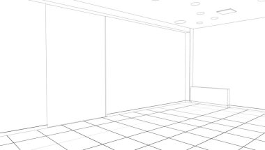 Boş oda iç tasviri, 3 boyutlu illüstrasyon 