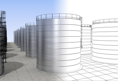 Endüstriyel tank binaları, 3 boyutlu görselleştirme, illüstrasyon