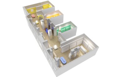 Dükkanın iç mimari 3D illüstrasyon modeli