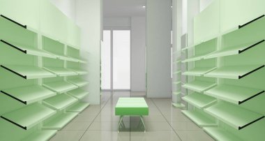 Kıyafetler iç mekan görüntülemesi, 3 boyutlu illüstrasyon 