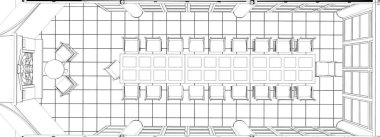 Konferans odasının içini görselleştirmeyi, 3D illüstrasyon, çizim, taslak