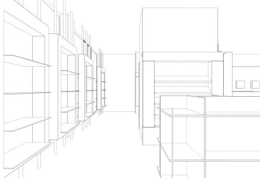 Depo içinin 3d illüstrasyonu