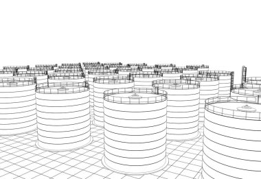 Endüstriyel tank binaları, 3 boyutlu görselleştirme, illüstrasyon