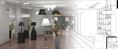 Modern depolama iç görselleştirme, 3d illüstrasyon