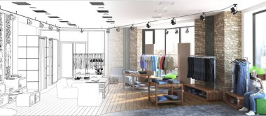 Modern depolama iç görselleştirme, 3d illüstrasyon