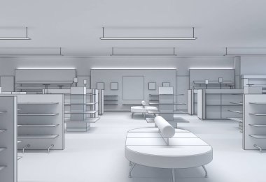 Kıyafetler iç mekan görüntülemesi, 3 boyutlu illüstrasyon 