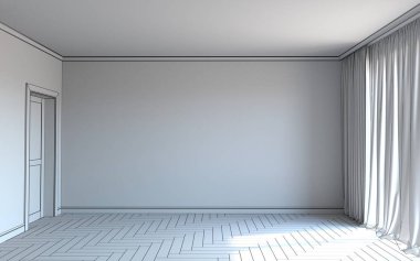Boş oda iç tasviri, 3 boyutlu illüstrasyon 