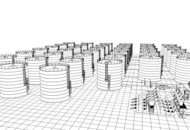 Endüstriyel tank binaları, 3 boyutlu görselleştirme, illüstrasyon