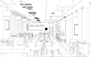 Kafe içi görselleştirme, 3D çizim çizimi 
