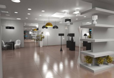 Modern depolama iç görselleştirme, 3d illüstrasyon