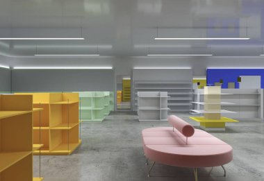 Kıyafetler iç mekan görüntülemesi, 3 boyutlu illüstrasyon 