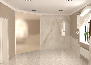 Boş oda iç tasviri, 3 boyutlu illüstrasyon 