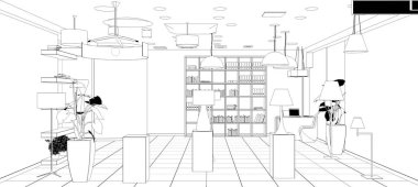 Giysi mağazası için düzenlenmiş iç tasarım, 3D illüstrasyon 