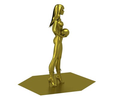 Toplu çıplak kızın 3D altın modeli. 