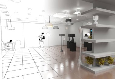 İç dizayn ve boş oda. 3d illüstrasyon