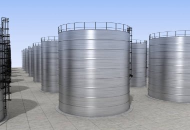 Endüstriyel tank binaları, 3 boyutlu görselleştirme, illüstrasyon