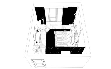 Yatak odasının içi boş. 3d illüstrasyon