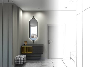 Boş oda iç tasviri, 3 boyutlu illüstrasyon 