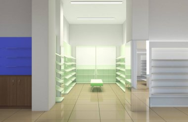 Kıyafetler iç mekan görüntülemesi, 3 boyutlu illüstrasyon 