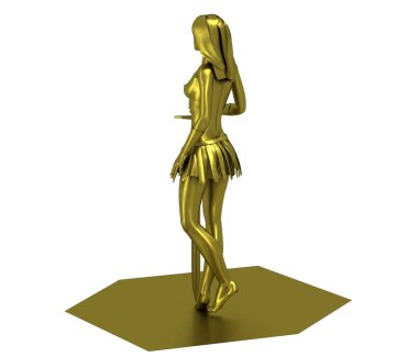 Kılıç tutan çıplak kızın 3D altın modeli.