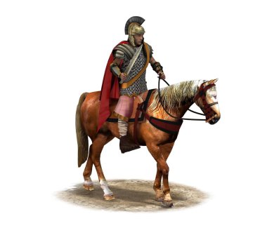 Beyaz arka planda at üstünde savaşçının 3D çizimi