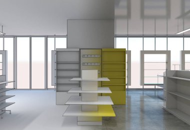 Kıyafetler iç mekan görüntülemesi, 3 boyutlu illüstrasyon 