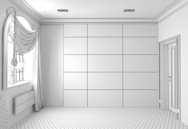 Boş oda iç tasviri, 3 boyutlu illüstrasyon 