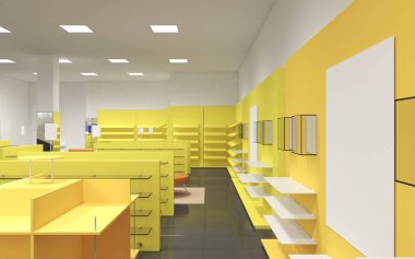 Kıyafetler iç mekan görüntülemesi, 3 boyutlu illüstrasyon 