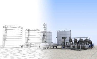 Endüstriyel tank binaları, 3 boyutlu görselleştirme, illüstrasyon