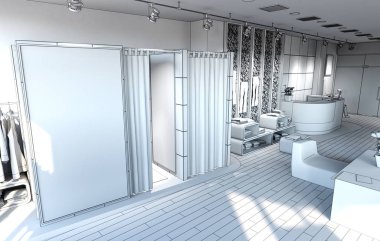 Modern depolama iç görselleştirme, 3d illüstrasyon