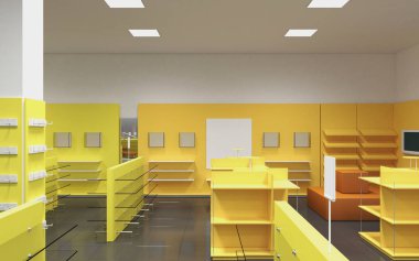 Kıyafetler iç mekan görüntülemesi, 3 boyutlu illüstrasyon 