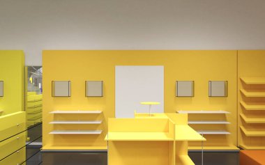 Kıyafetler iç mekan görüntülemesi, 3 boyutlu illüstrasyon 