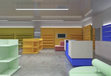 Kıyafetler iç mekan görüntülemesi, 3 boyutlu illüstrasyon 