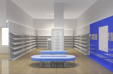 Kıyafetler iç mekan görüntülemesi, 3 boyutlu illüstrasyon 