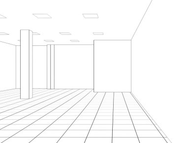 Boş oda iç tasviri, 3 boyutlu illüstrasyon 