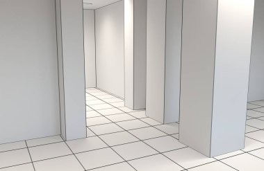 Modern oda iç tasviri, 3 boyutlu illüstrasyon