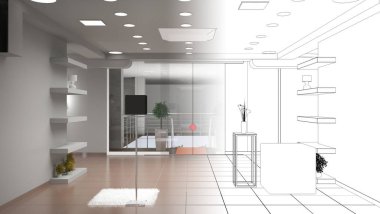 Modern depolama iç görselleştirme, 3d illüstrasyon