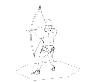 Beyaz arka planda savaşçının 3D çizimi