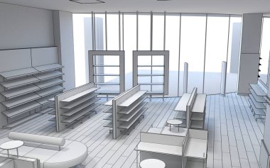 Renkli giysiler iç görüntü depolama, 3 boyutlu illüstrasyon 