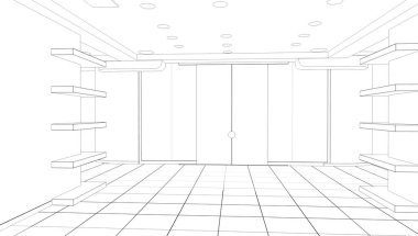 Boş oda iç tasviri, 3 boyutlu illüstrasyon 