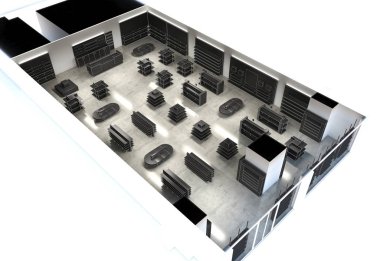 Kıyafetler iç mekan görüntülemesi, 3 boyutlu illüstrasyon 