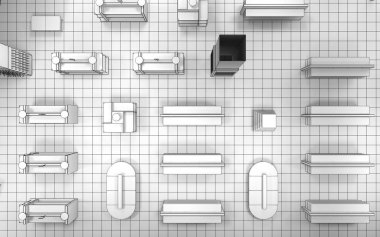 Depolama iç görsellemesinin üzerinde, 3d gri illüstrasyon 