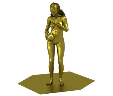 Camdan ampullü çıplak bir kızın 3D altın çizimi 
