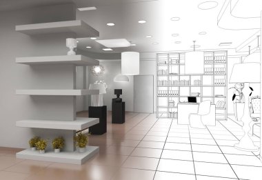 Modern depolama iç görselleştirme, 3d illüstrasyon