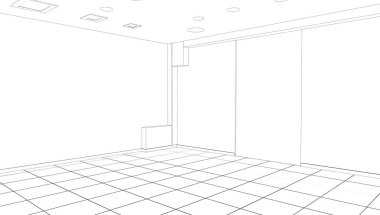 Boş oda iç tasviri, 3 boyutlu illüstrasyon 