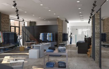 Modern depolama iç görselleştirme, 3d illüstrasyon