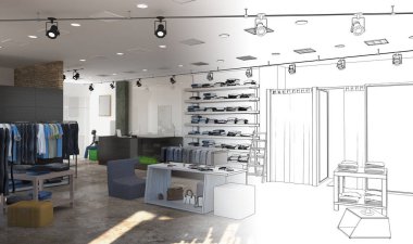 Modern depolama iç görselleştirme, 3d illüstrasyon