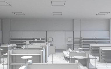 Gri depo iç görüntüleme, 3D illüstrasyon 